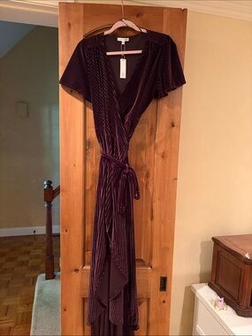 Velvet Wrap Maxi Dress in Dark Brown